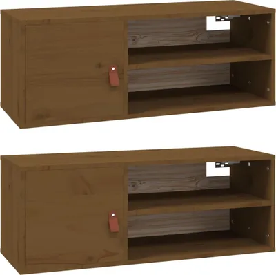 Produktbild von vidaXL Wandschränke 2 Stk. Honigbraun 80x30x30 cm Massivholz Kiefer