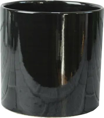 A black ceramic cylinder pot.