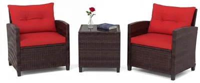 Immagine prodotto di Set di mobili da giardino in rattan KOMFOTTEU, set di mobili da lounge per esterni con 2 poltrone, 1 tavolino, cuscini per seduta e schienale, mobili per balconi piccoli, mobili da lounge per giardino, mobili per terrazza per 2 persone
