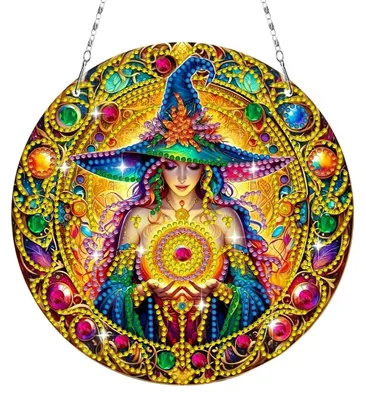 Immagine prodotto di Set per creare decorazioni a mosaico con diamanti a tema strega, caramelle e finestre, ideale per adulti e bambini, per realizzare ornamenti da appendere