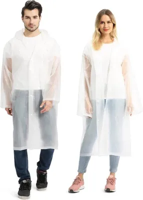 Produktbild von Regenjacken-Set, 2 Stück – Regenponcho mit Kapuze – Uni, für Damen und Herren – Wasserdicht – Langer Regenponcho für Fahrräder – Regenanzug – Für Erwachsene