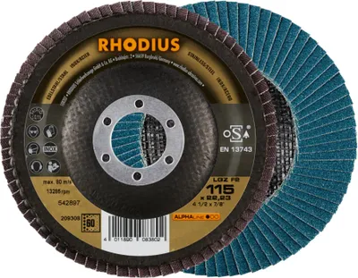 Produktbild von RHODIUS ALPHAline LGZ F2 Fächerschleifscheibe 115 x 22,23 mm K60 10 Stk