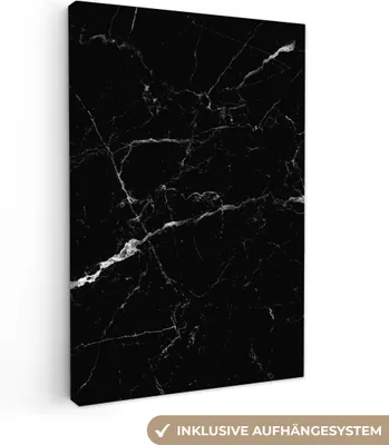 Produktbild von MuchoWow® - Leinwandbilder - Marmoroptik - Schwarz - Luxus, Wandbild, Wanddeko Bilder Wohnzimmer, 80x120 cm