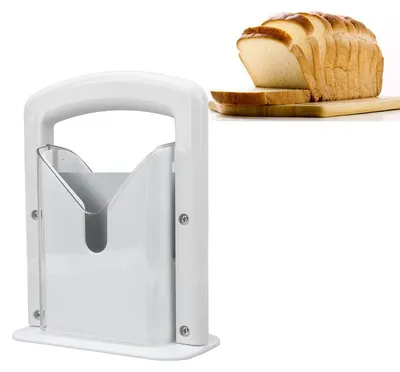 Produktbild von Küchen Bagelschneider mit Edelstahlmesser Schutzsystem rutschfester Stand manuell für Bagels Muffins Brötchen Weiß