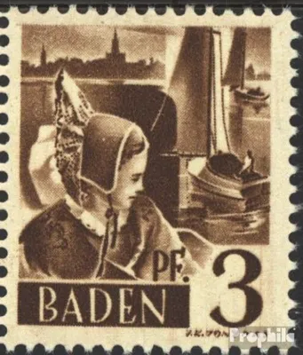 Produktbild von Briefmarken Franz. Zone-Baden 1947 Mi 2II Loch in der Haube (Feld 65) postfrisch Freimarke