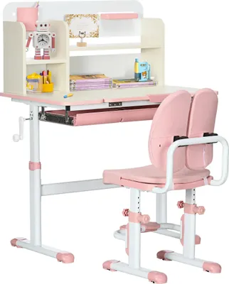 Image de Bureau pour enfant - Réglable en hauteur - 1 tiroir - 1 tablette - Plateau inclinable - 80 x 52 x 109 cm - MDF et acier - Rose