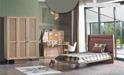 Produktbild von Luxus Kinderzimmer Schlafzimmer Chesterfield Bett Schreibtisch Schrank 3tlg. Set