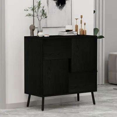Obrázok produktu pre Skye Decor, kvalitná viacúčelová skrinka, čierna, drevo, 76,5 x 79,5 x 35 cm | 100% melamín