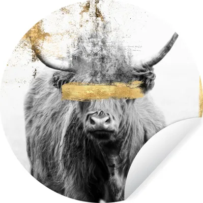 Produktbild von MuchoWow® Runde Wandtattoo - Wandsticker Tapete Aufkleber Schottischer Highlander - Gold - Farbe Ø 50 cm Selbstklebend und Repositionierbar - Wandaufkleber - Kreis - Wand Kreis - Wand Bild - Foto Tapete - Selbstklebende - Wohnzimmerdekoration - Wand Dekoration - Kinderzimmer