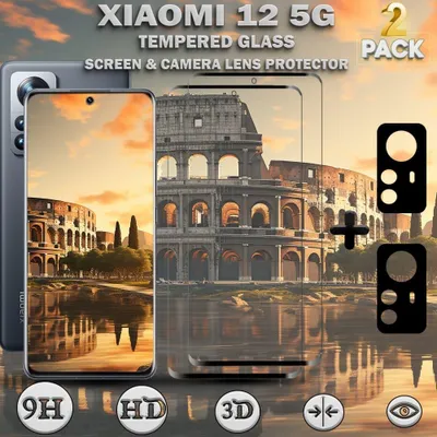 Produktbild von 2-Pack XIAOMI 12 5G Displayschutzfolie & 2-Pack Kameraschutz - Gehärtetes Glas 9H - Super Qualität 3D