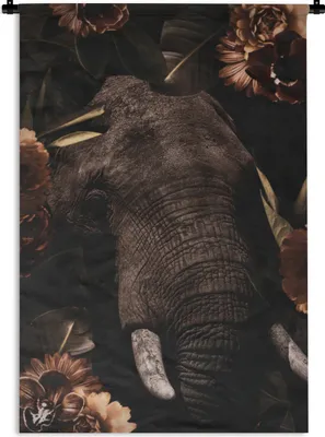 Produktbild von MuchoWow® Wandteppich Wandbehang Elefant - Blumen - Dschungel 90x135 cm Tapisserie Dekoration Wandtuch - Baumwolle - Wandskulptur