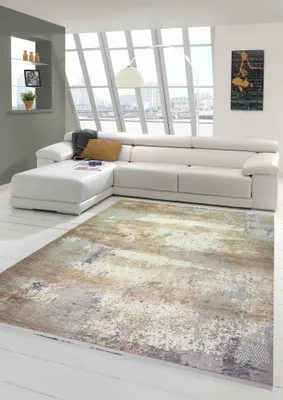 Image de Tapis en laine Tapis design abstrait en fibres naturelles en beige gris crème Taille - 80 x 300 cm
