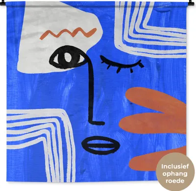 Produktbild von MuchoWow® Wandteppich Wandbehang Porträt - Blau - Abstrakt 150x150 cm Tapisserie Dekoration Wandtuch - Wohnaccessoires - Modernes