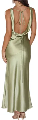 Produktbild von Elegantes Maxikleid für Damen, Satin, V-Ausschnitt, rückenfrei, ärmellos, Seiden