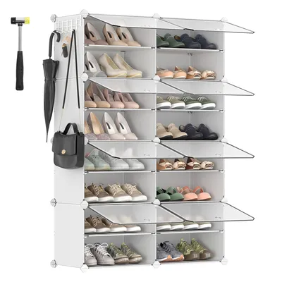 Produktbild von SONGMICS Schuhregal mit 8 Fächern, Schuhschrank, 30 x 40 x 30 cm pro Fach, schmal, mit Türen, Stahlrahmen, Kunststoff, für Flur, Schlafzimmer, Eingangsbereich, weiß CPL034W01
