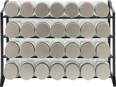 Zdjęcie produktu dla Półka na przyprawy – 4-poziomowy stojak na przyprawy – żelazny – z 28 pustymi słoiczkami na przyprawy – do szafki/blatu – czarny