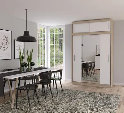 Obrázok produktu pre Schwebetürenschrank mit Aufsatz VISTA 01 Sonoma/Weiß