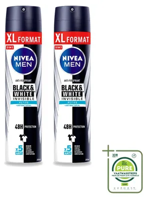 Image de 2 x Déodorant NIVEA MEN Invisible Black & White Active, format spray, 250 ml - Lot de 2
