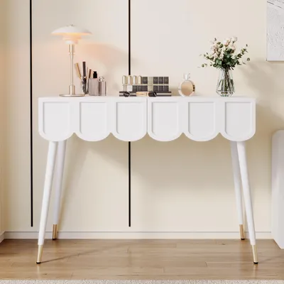 Produktbild von Merax Schminktisch, Elegant Frisiertisch mit 2 Wellenförmige Schublade, Metallfüße, Schreibtisch, Konsolentisch, für Wohnzimmer, Schlafzimmer, Weiß
