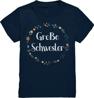 Produktbild von Große Schwester T-Shirt Blumen Große Schwester Geschenk – Navy / 134/146 (9-11)