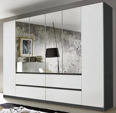 Produktbild von RAUCH AA029_5218 Kleiderschrank, 6-trg./Spiegel Mainz in Grau-Metallic/Weiss