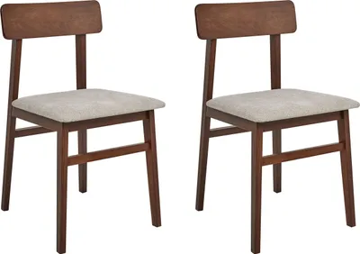 Zdjęcie produktu dla BELIANI Zestaw 2 krzeseł do jadalni ciemnobrązowy kauczukowe beżowoszare tapicerowane siedzisko styl tradycyjny retro