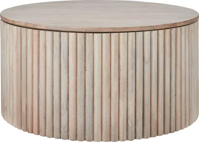 Produktbild von BELIANI Couchtisch Hellbraun Mangoholz ⌀ 70 cm Rund mit Stauraum Abnehmarer Platte Lamellenoptik Rillen-Optik Modern Kaffeetisch Wohnzimmer