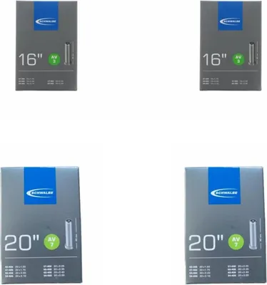Produktbild von Schwalbe 2x Schlauch AV3 16x1.75-2.50 + 2x Schwalbe Schlauch AV7 20x1.50-2.50...
