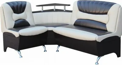 A two-piece sectional seating unit with a corner shelf.