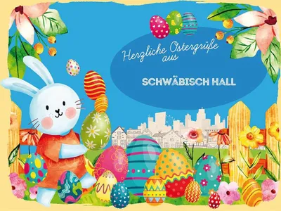 Produktbild von vianmo Holzschild 30x40 cm Ostern Ostergrüße SCHWÄBISCH HALL