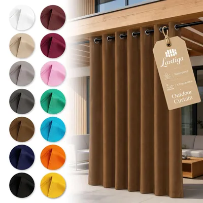 Image de Lantigo Rideau extérieur Marron 155x190 cm résistant intempéries | Rideau terrasse pergola brise-vue soleil œillets