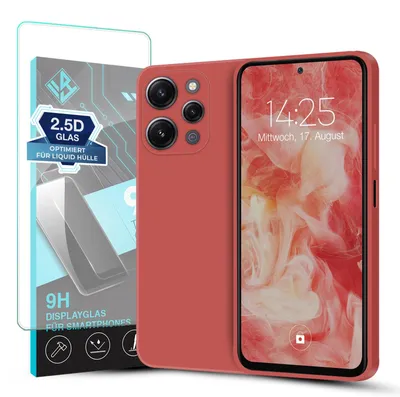 Produktbild von Hülle für Xiaomi Redmi 12 mit 9H Displayglas Displayschutz Case Cover Bumper Smartphone Softgrip Schutzhülle Farbe: Rot