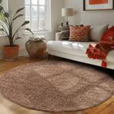 Produktbild von Teppich Wohnzimmer Hochflor Einfarbiges Design Langflor Shaggy Modern Flauschig, Größe: 160 cm Rund, Farbe: Mokka