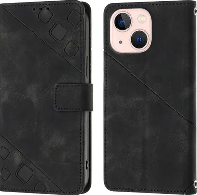 Produktbild von Hülle für iPhone 13 Prägung Flip Leder Brieftasche Schutzhülle mit Ständer Schwarz
