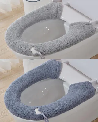 Produktbild von Waschbare WC-Brilbezüge - Warme Brilbekleidung für Toilettensitze Knopfstil (Dunkelgrau + Hellgrau)