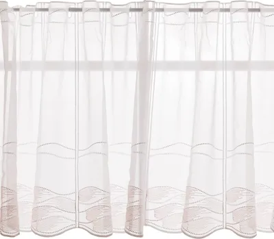 Produktbild von Scheibengardinen Stoff Meterware nähfrei Stickerei weiß rosa 60cm
