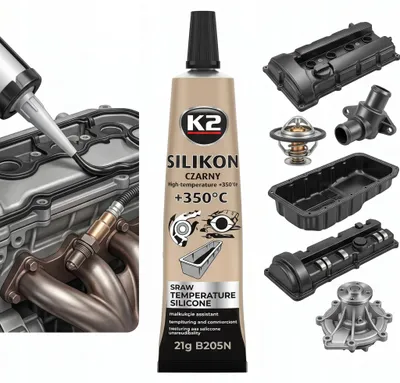 Obrázok produktu pre K2 SILIKÓN ČIERNY, pružná vysokoteplotná tesniaca hmota +350 °C, tuba 21 g, B205N