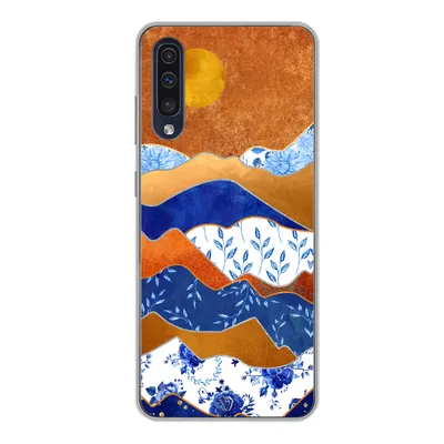 Produktbild von MuchoWow® Handyhülle Schutzhülle Hülle für Samsung Galaxy A50 Delfter Blau - Gold - Blumen Silikon Softcase Handy Hülle - Mobiltelefonhülle