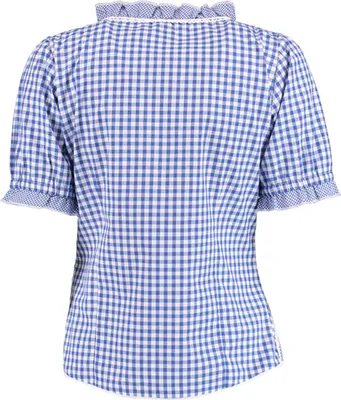 Produktbild von Trachtenbluse Carmenbluse für trachten lederhosen bluse kariert, Farbe:Blau, Größe:40/L