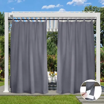 Produktbild von 1 Stück Outdoor Vorhang Blickdicht Wasserdicht Vorhänge Sonnenschutz Gardinen für Terrasse Pavillon Balkon, Dunkelgrau, B132xH213cm