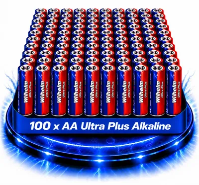 Produktbild von 100 AA Mignon WILHELM Ultra Plus Alkaline Batterien im Shrink LR6  ø 14,5 x 50,5 mm
