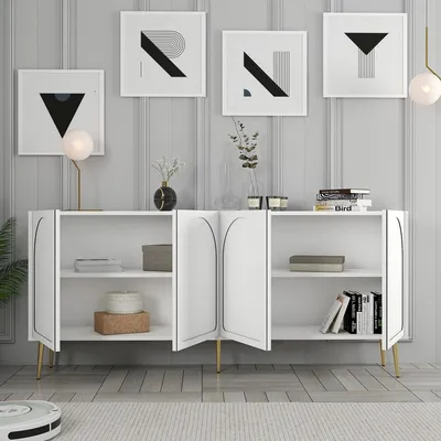 Image de Torno - Buffet, 180x35x80 cm Blanc, 2 Étagères