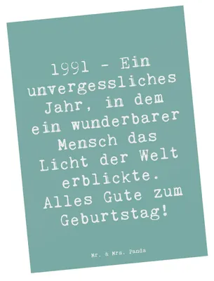 Produktbild von Mr. & Mrs. Panda Postkarte Spruch 1991 Geburtstag - Meeresbrise - Geschenk, Alter, Glückwunsch, Meilenstein, Liebe, Erinnerungen, Grußkarte, Happy Birthday, Glück