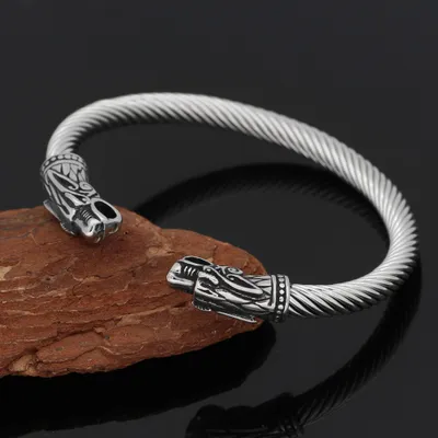Produktbild von Edelstahl Viking Armreif Fenris Wolf - Silber, Edelstahl, ohne Stein