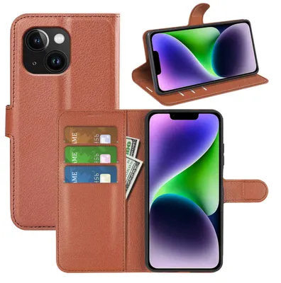 Immagine prodotto di Per Apple iPhone 15 Smart Mobile Phone Case Brown Pelle finta Custodia Cover Case Book