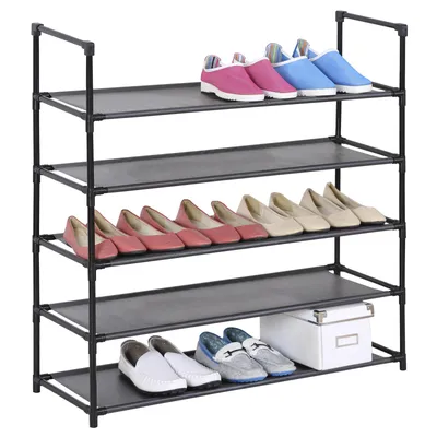 Produktbild von Schuhregal Stoffregal Kellerregal l WILLY, 5 Böden im einfachen Stecksystem, genügend Platz für ca. 20 Paar Schuhe, in der Farbe schwarz