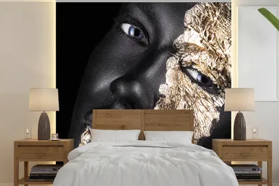 Produktbild von MuchoWow® Fototapete für Wohnzimmer oder Schlafzimmer Wandtapete Vinyl Motivtapete Frau - Gold - Schwarz - 260x260 cm - Papiertapeten