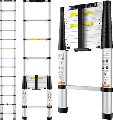 Zdjęcie produktu dla Aluminiowa drabina teleskopowa 38 m – 170 kg – antypoślizgowa – przenośna – do napraw domowych – drabina kempingowa
