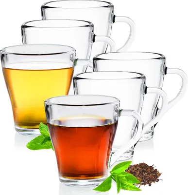 Produktbild von KONZEPT - Teegläser mit Henkel, 6er Set, Kaffeegläser 250 ml, Trinkgläser, Perfekte Größe für Tee, Kaffee, Wasser, Eistee, Saft, Glühwein, für Kalte und Heiße Getränke, Transparent