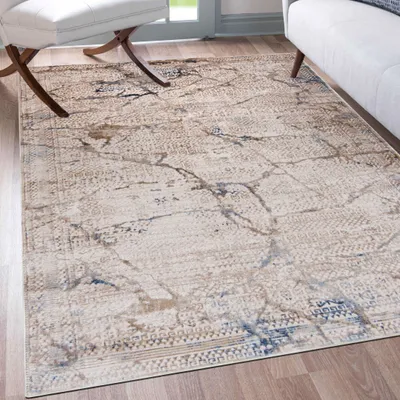 Image de Mazovia Tapis Beige Moderne Abstrait, Vintage - Salon, Chambre à coucher, Salle à manger, Bureau - Non tissé - Rectangle - Stylé - 80x150 cm